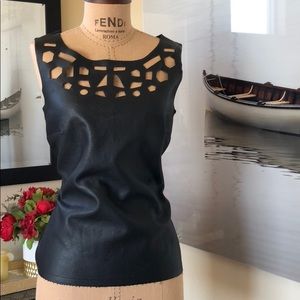 Faux leather front top